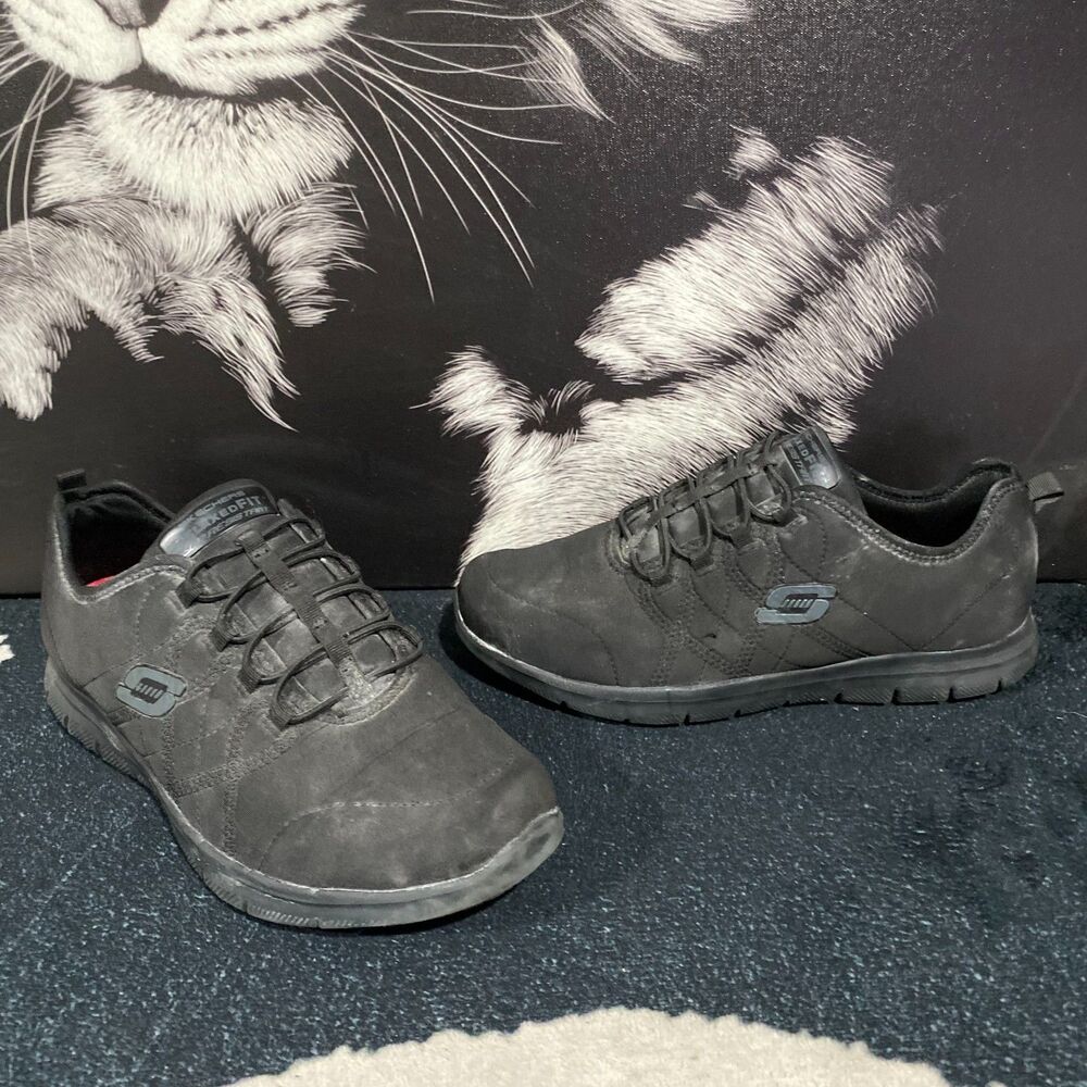 Skechers Ghenter Srelt 77211-BLK Sneaker Shoes Women's 8.5 Black Knit Workwear